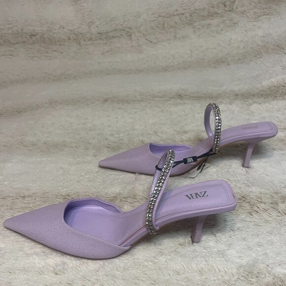 Zara Lavender Pointed Toe Rhinestone Kitten Heels size 39 (US 8) - Picture 2 of 6